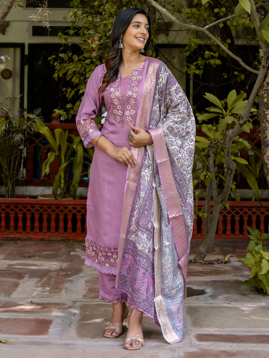 Maheshwari  Women Silk Blend Kurta Pant Dupatta Set