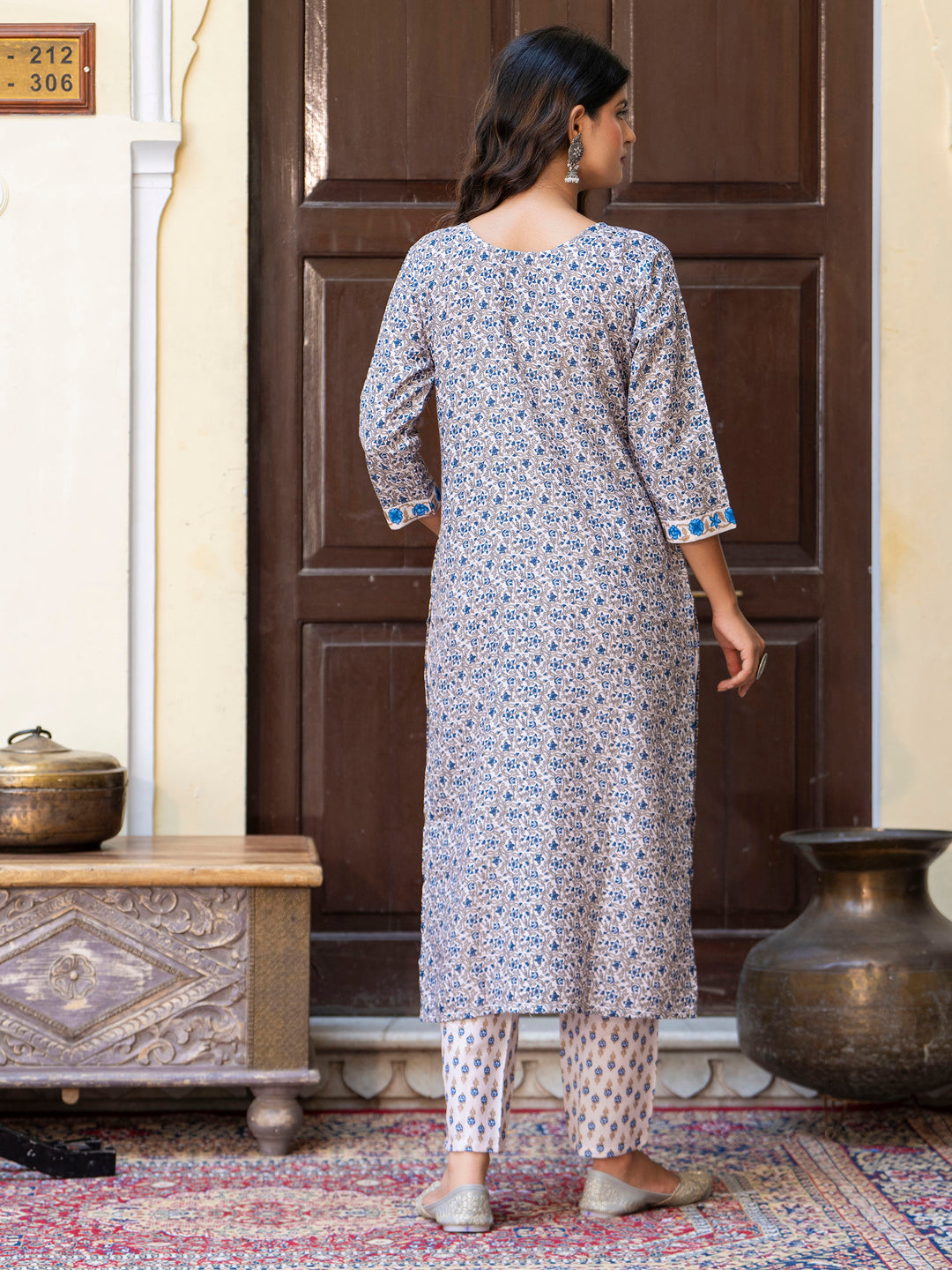 VredeVogel  Women Cotton Blend Kurta Pant Dupatta Set