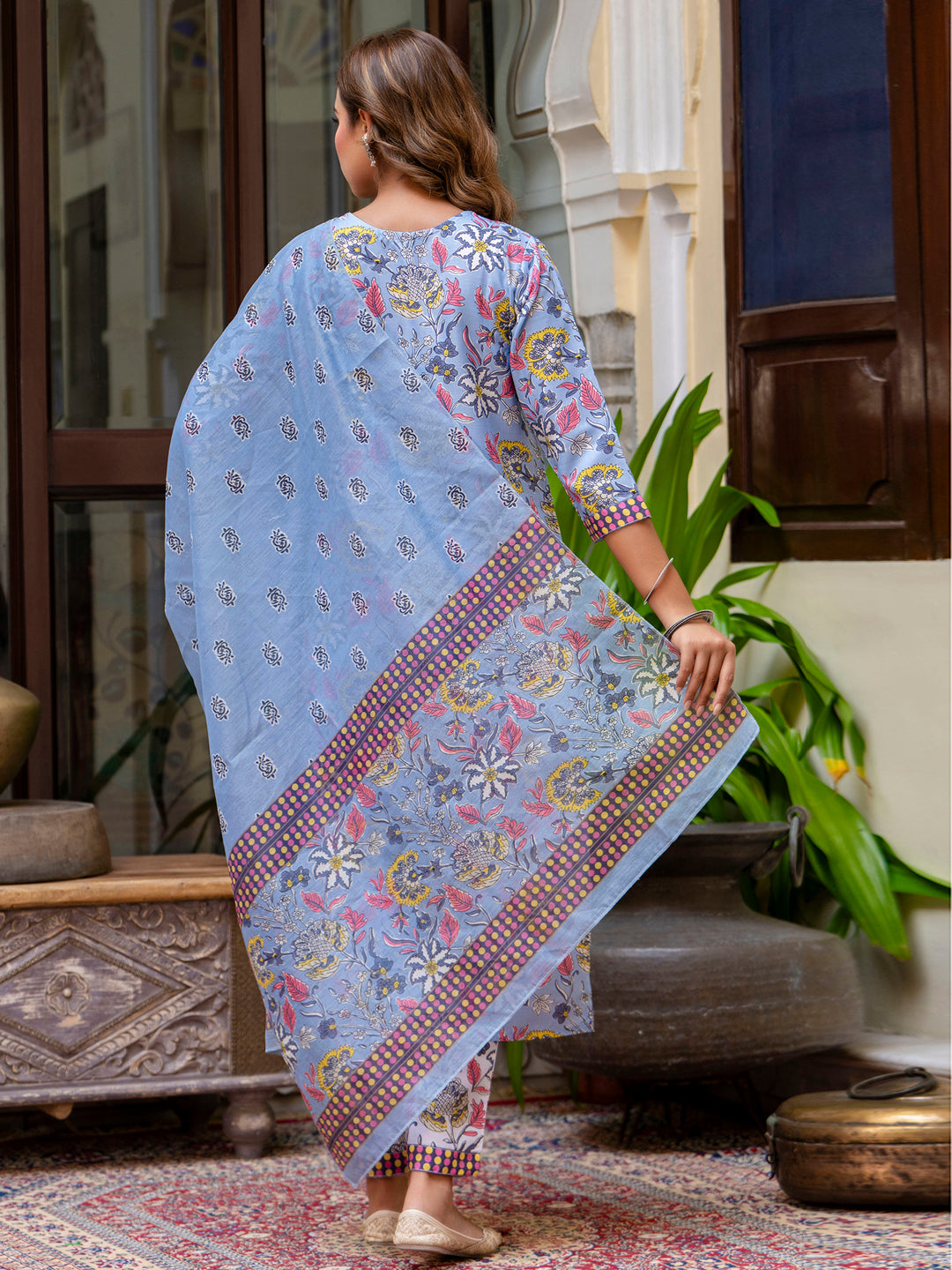 VredeVogel  Women Cotton Blend Kurta Pant Dupatta Set