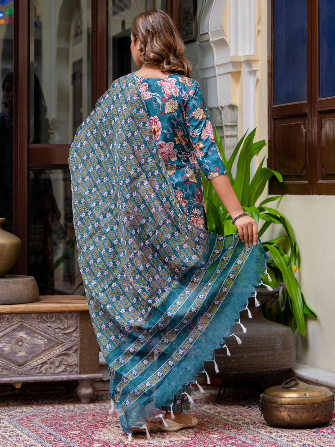 VredeVogel  Women Cotton Blend Kurta Pant Dupatta Set