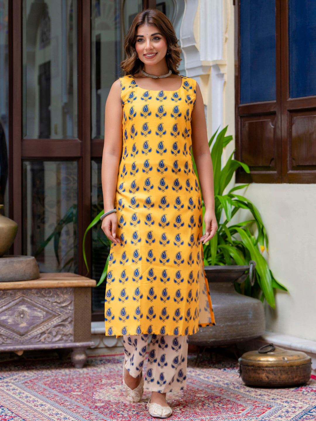 VredeVogel  Women Cotton Blend Kurta Pant Dupatta Set