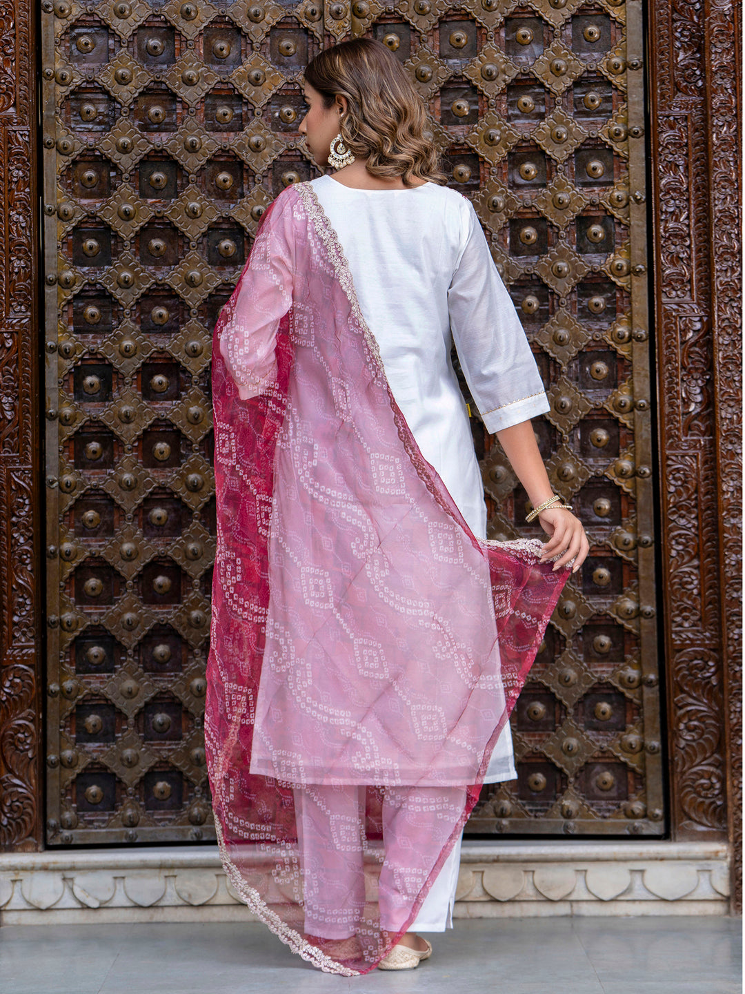 VredeVogel Women Chanderi Kurta & Pant Dupatta Set