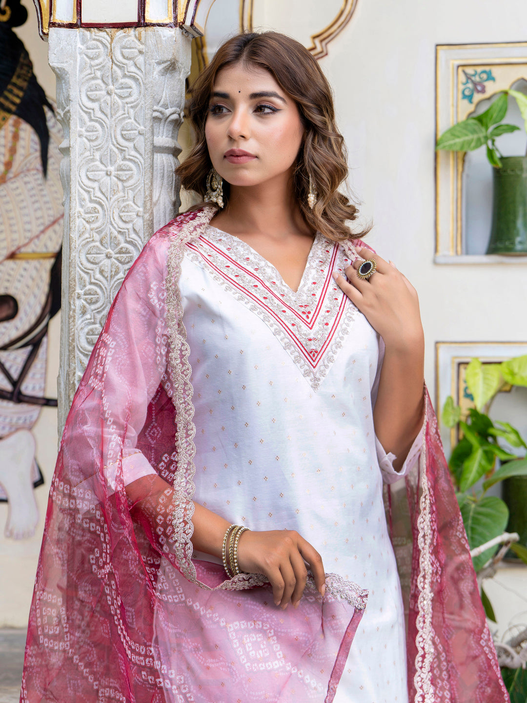 VredeVogel Women Chanderi Kurta & Pant Dupatta Set