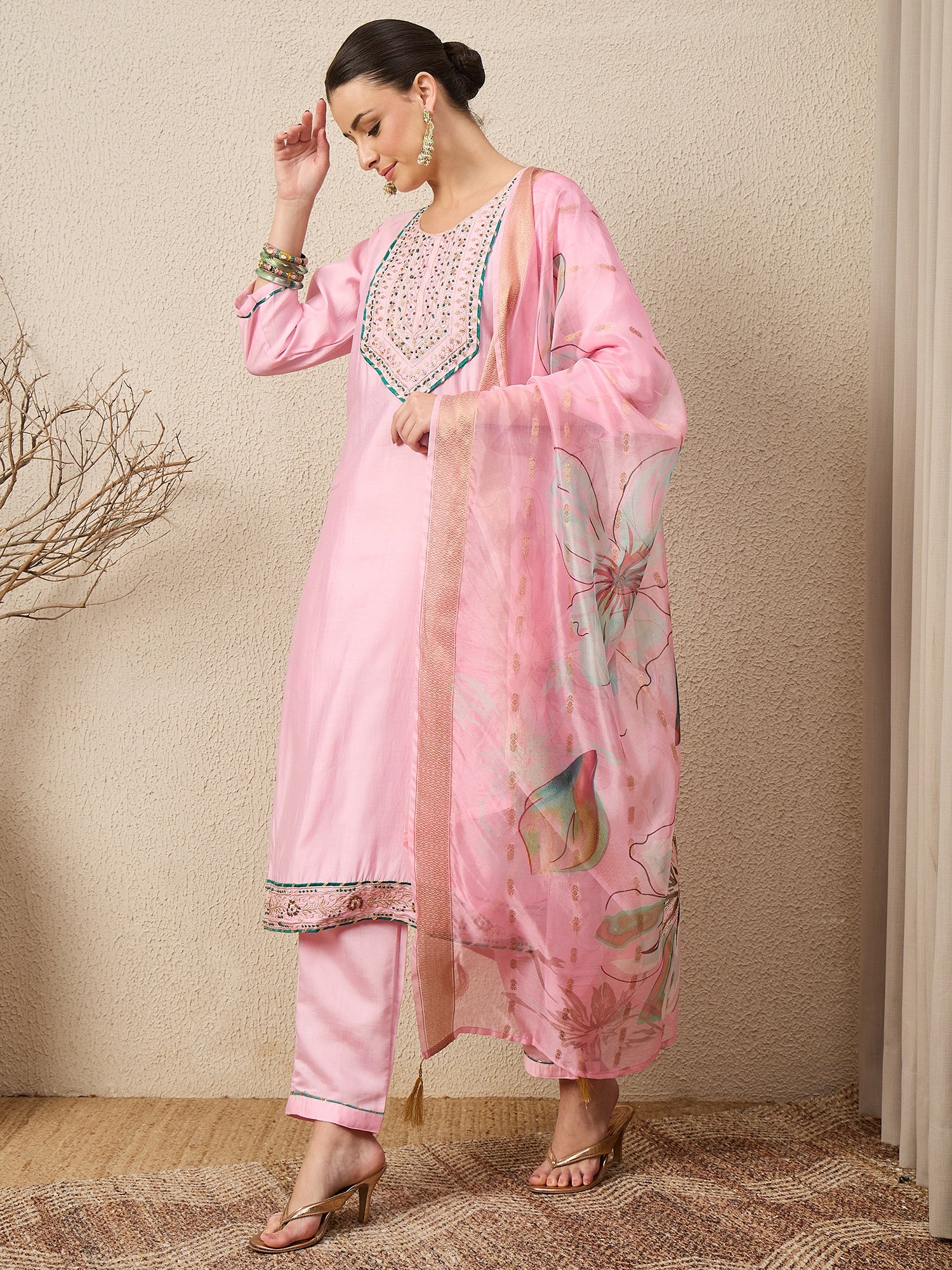 Rachna Pink Embroidered Straight Suit Set