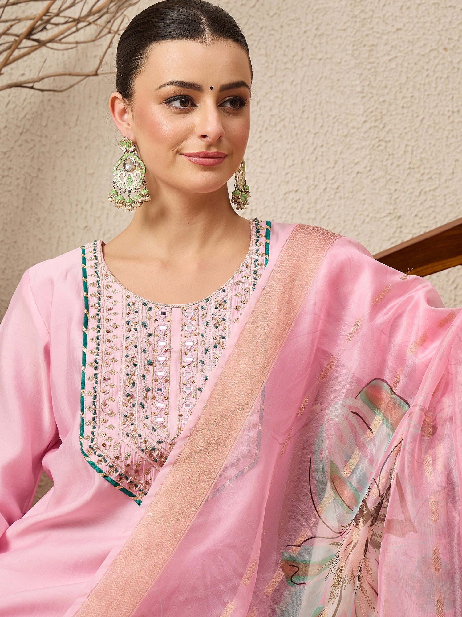 Rachna Pink Embroidered Straight Suit Set