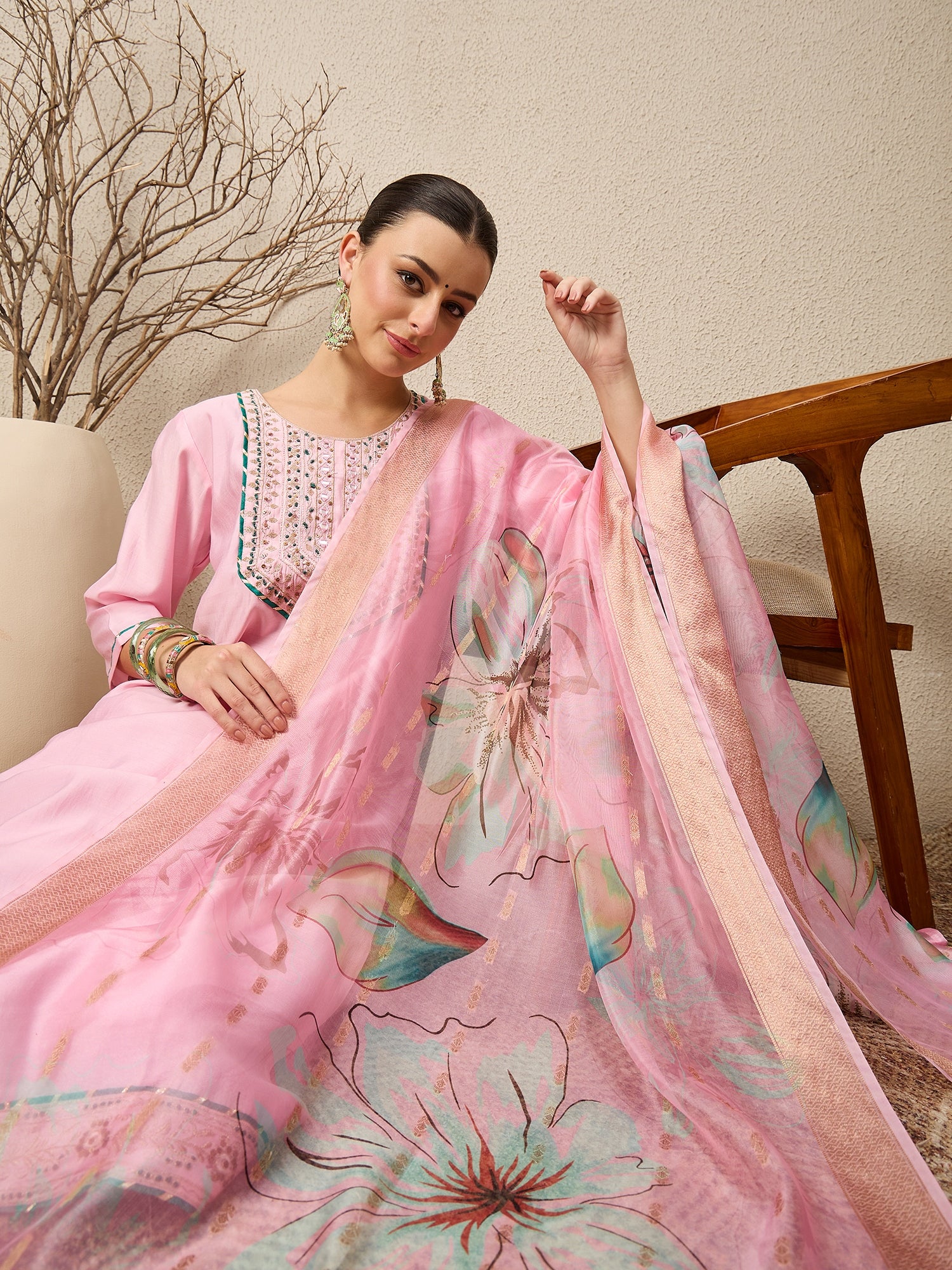 Rachna Pink Embroidered Straight Suit Set