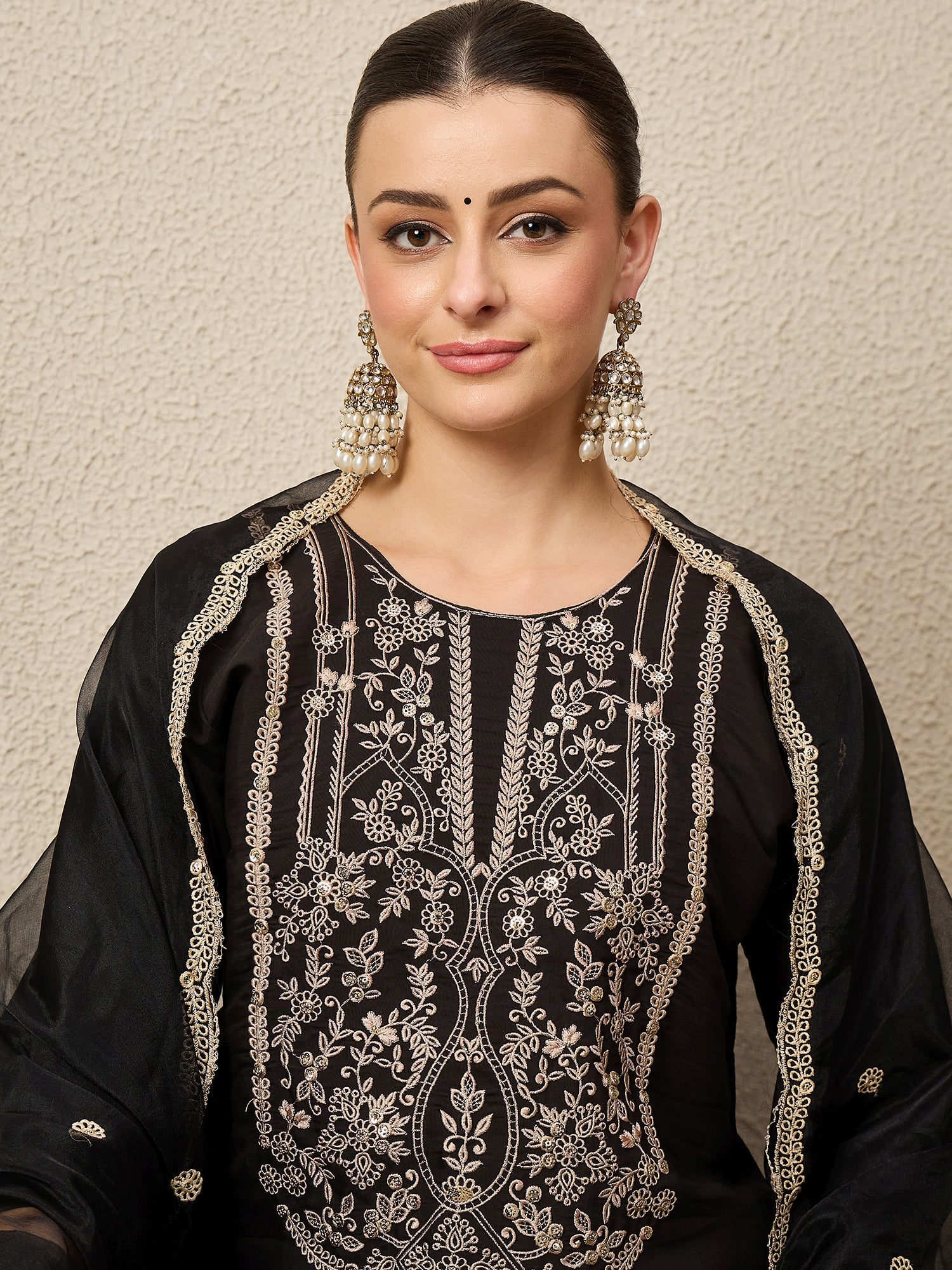 Rutt Raas Black Embroidered Straight Suit Set