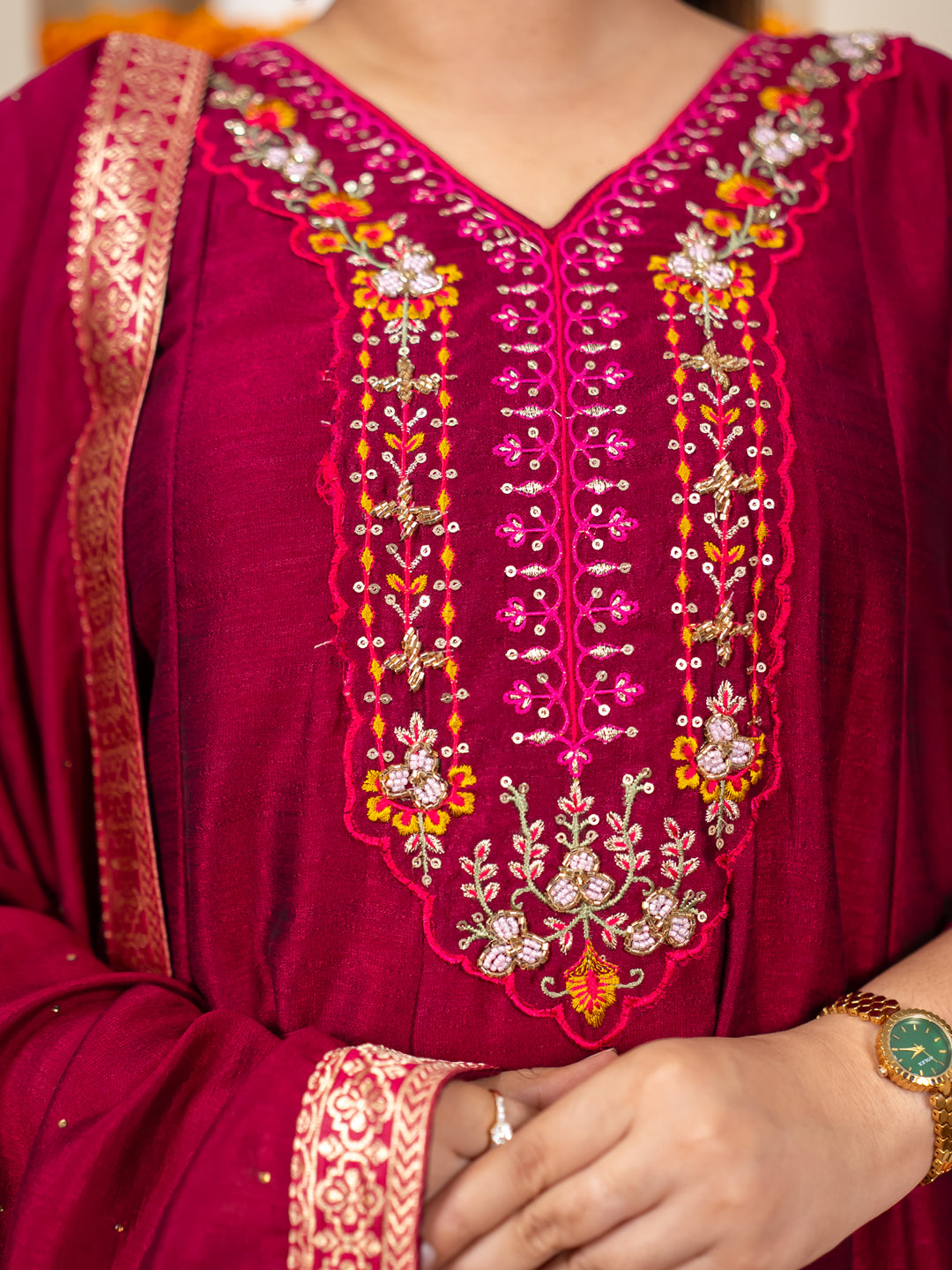 Lavya Cherry Women Silk Blend Kurta Pant Dupatta Set