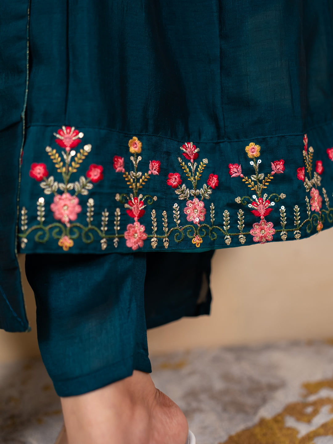 Pavya Teal Women Silk Blend Kurta Pant Dupatta Set
