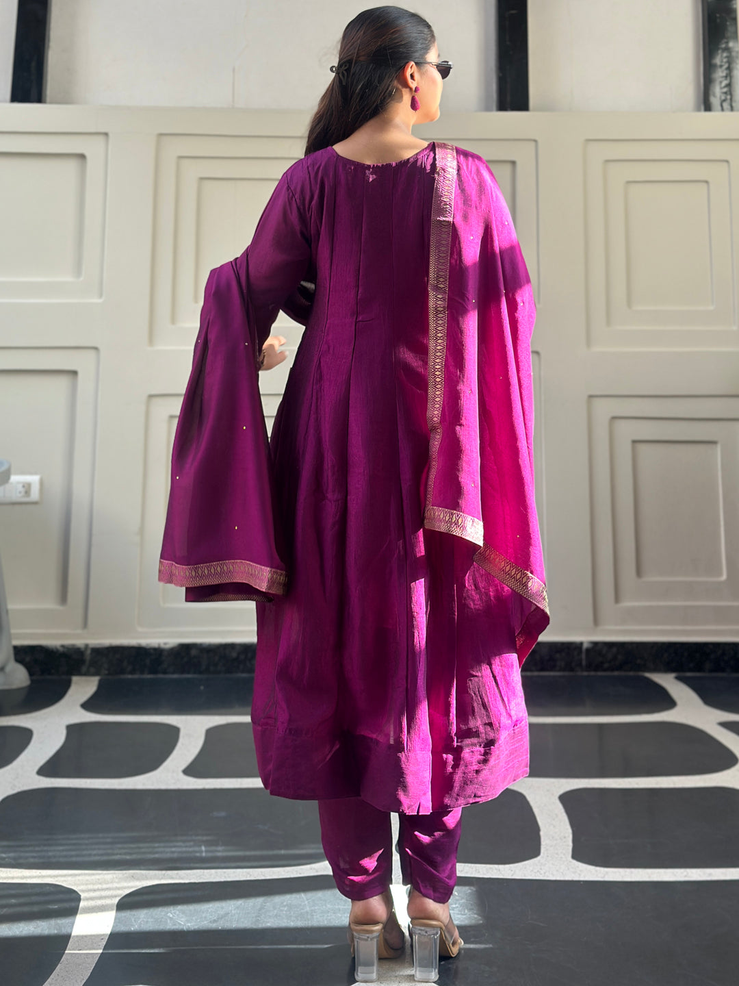 Tessa Purple Embroidered Silk Blend Anarkali Suit Set With Dupatta