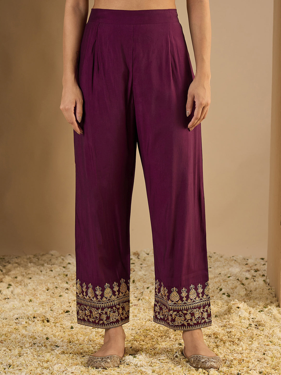 Riya Embroidered Silk Blend Calf Length Straight Kurta with Palazzo & Dupatta Set