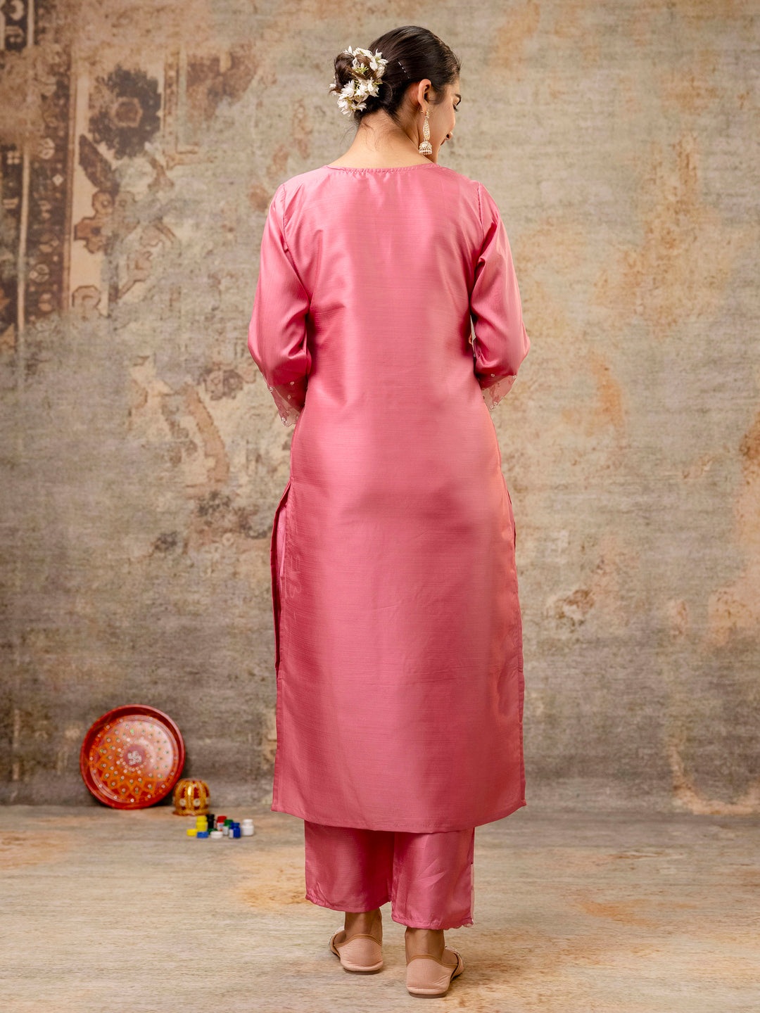 VredeVogel Women Kurta and Pant Sets Silk Blend  Fabric