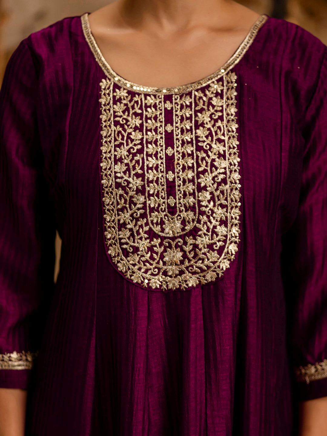 VredeVogel Women's Embroidered Silk Blend Anarkali Kurta Pant With Dupatta Set