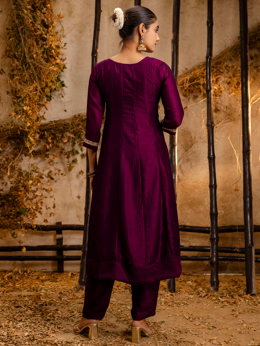 VredeVogel Women's Embroidered Silk Blend Anarkali Kurta Pant With Dupatta Set