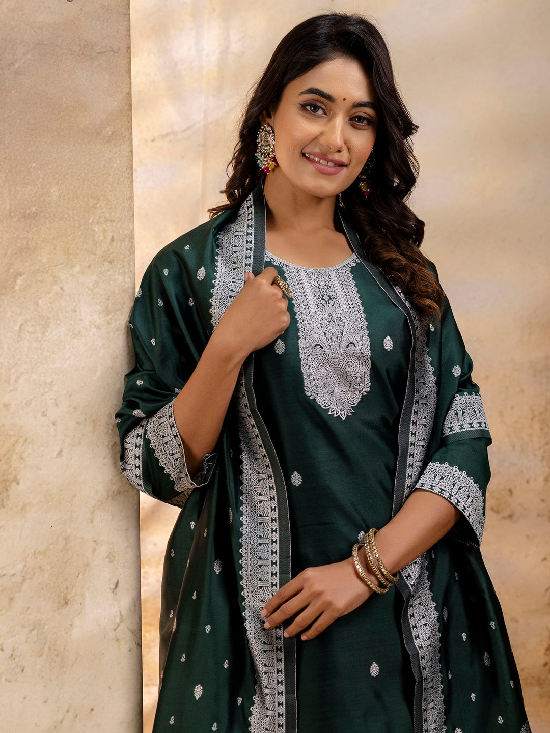 VredeVogel Women's Embroidered Cotton Blend Kurta Pant Sets with Dupatta