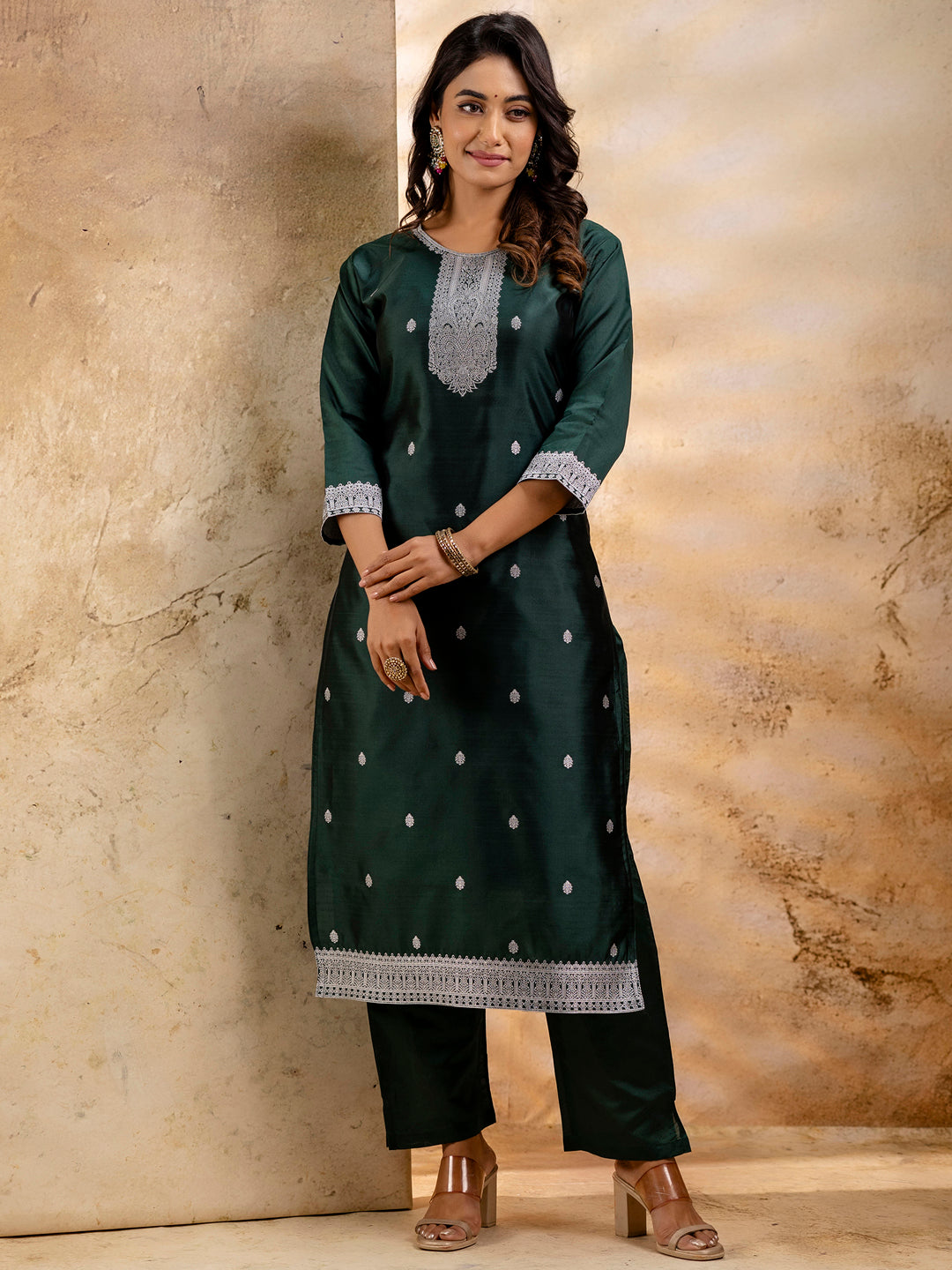 VredeVogel Women's Embroidered Cotton Blend Kurta Pant Sets with Dupatta