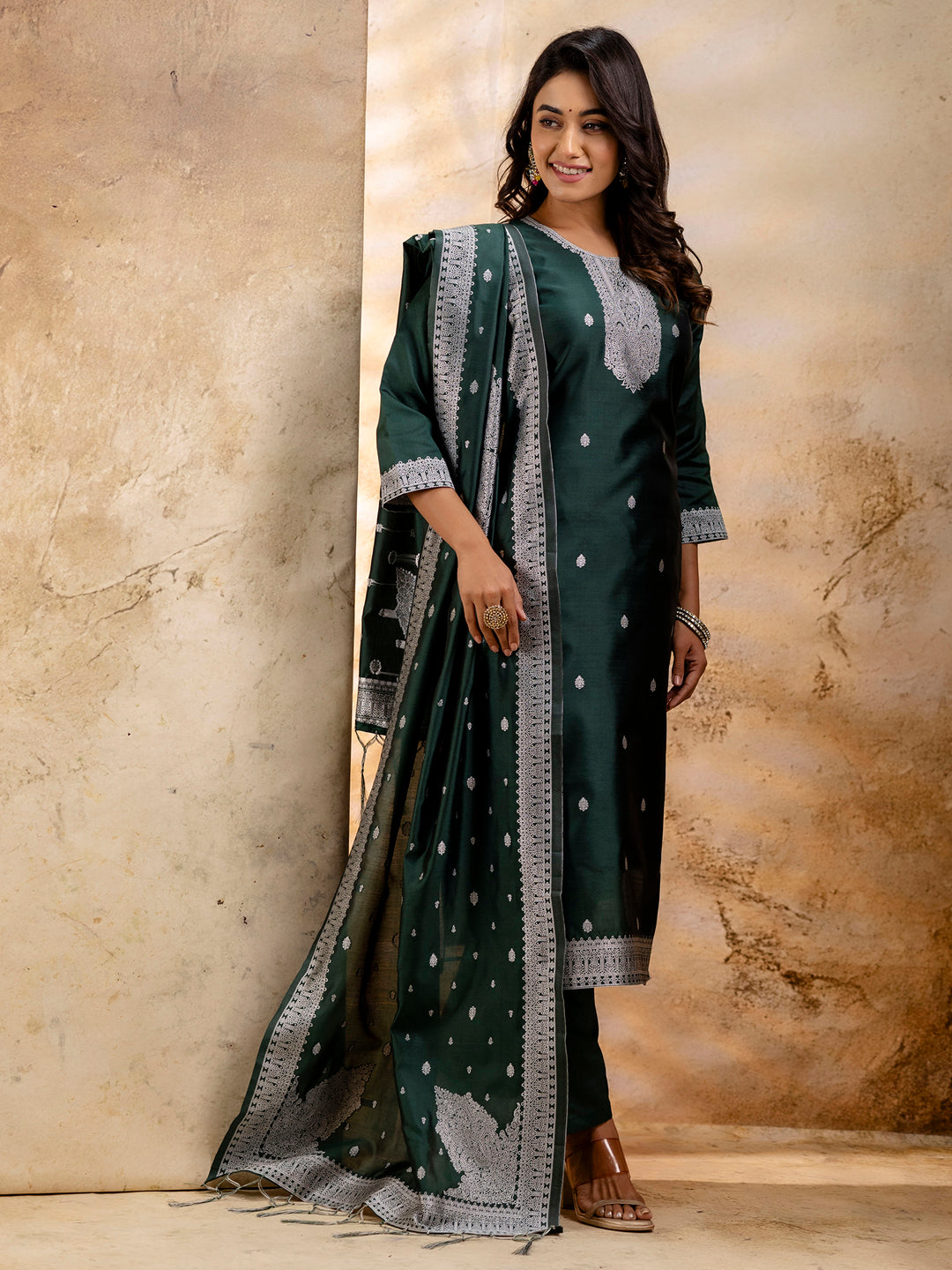 VredeVogel Women's Embroidered Cotton Blend Kurta Pant Sets with Dupatta