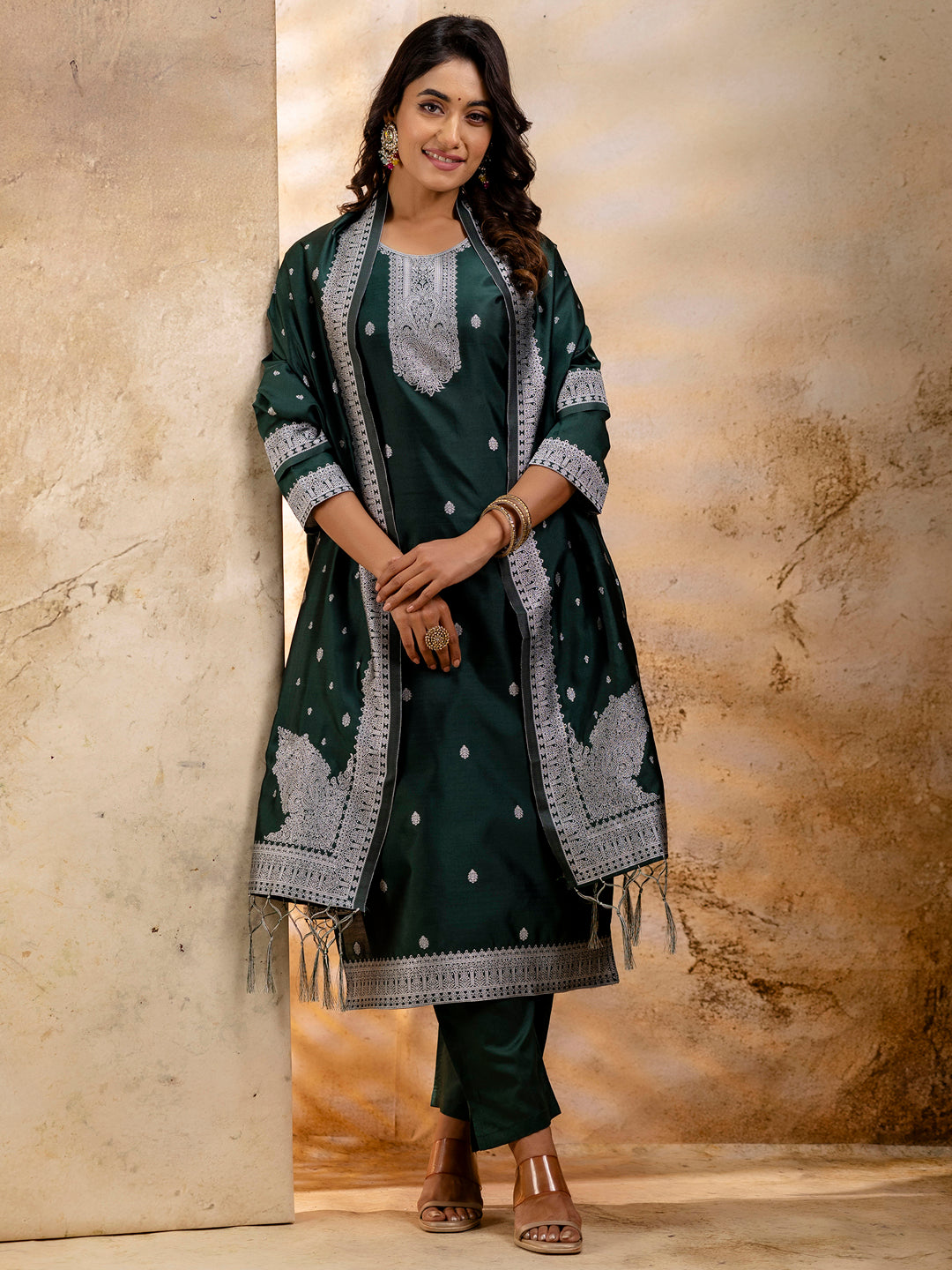 VredeVogel Women's Embroidered Cotton Blend Kurta Pant Sets with Dupatta