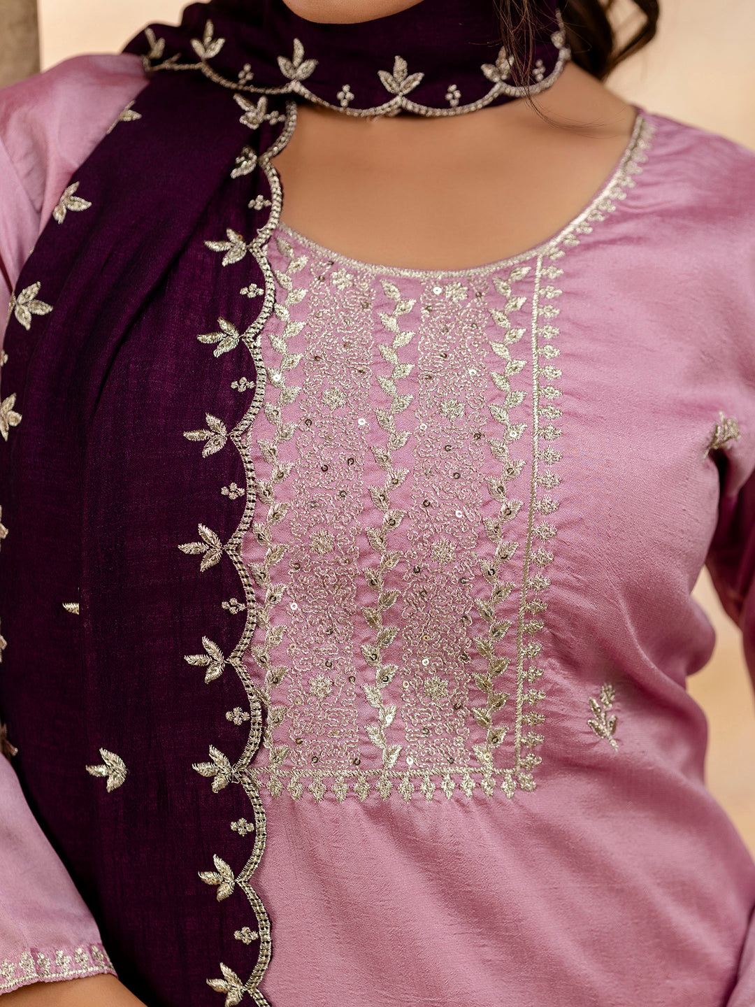VredeVogel Women's Embroidered Silk Blend Kurta Pant Sets With Dupatta