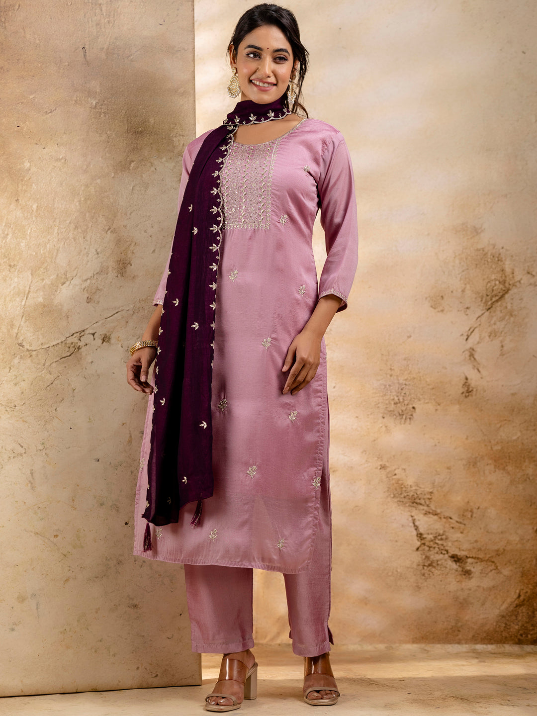 VredeVogel Women's Embroidered Silk Blend Kurta Pant Sets With Dupatta