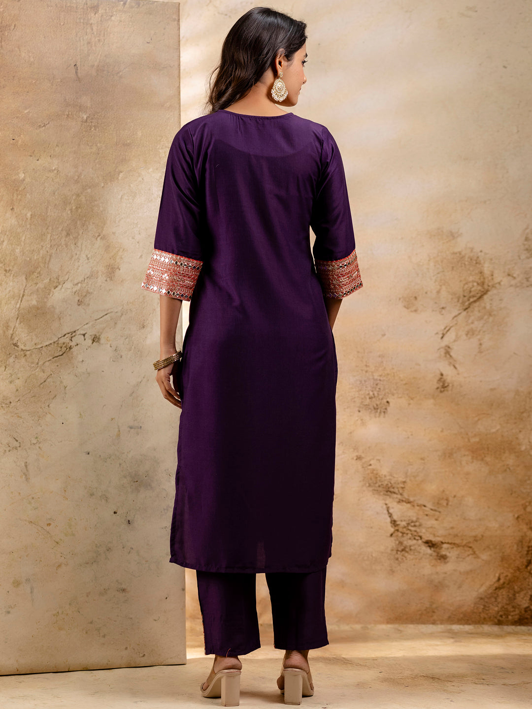 VredeVogel Women's Embroidered Viscose Rayon Calf Length Straight Kurta Trouser with Dupatta Set