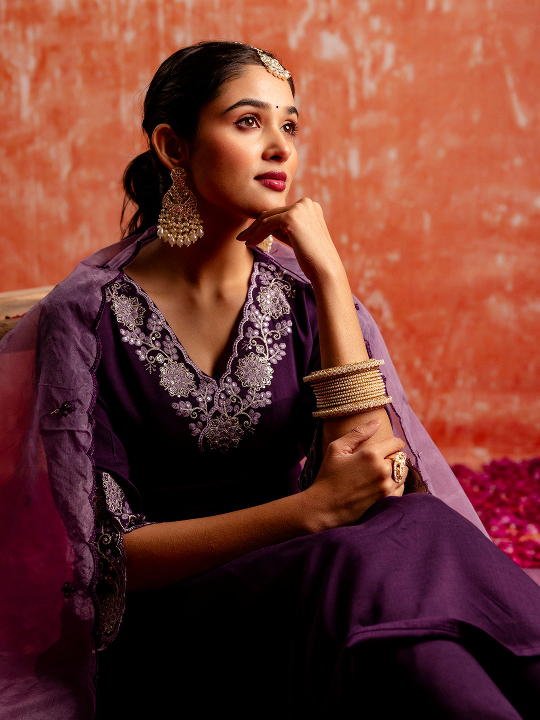 VredeVogel Women Kurta and Pant Sets Chanderi Silk Blend