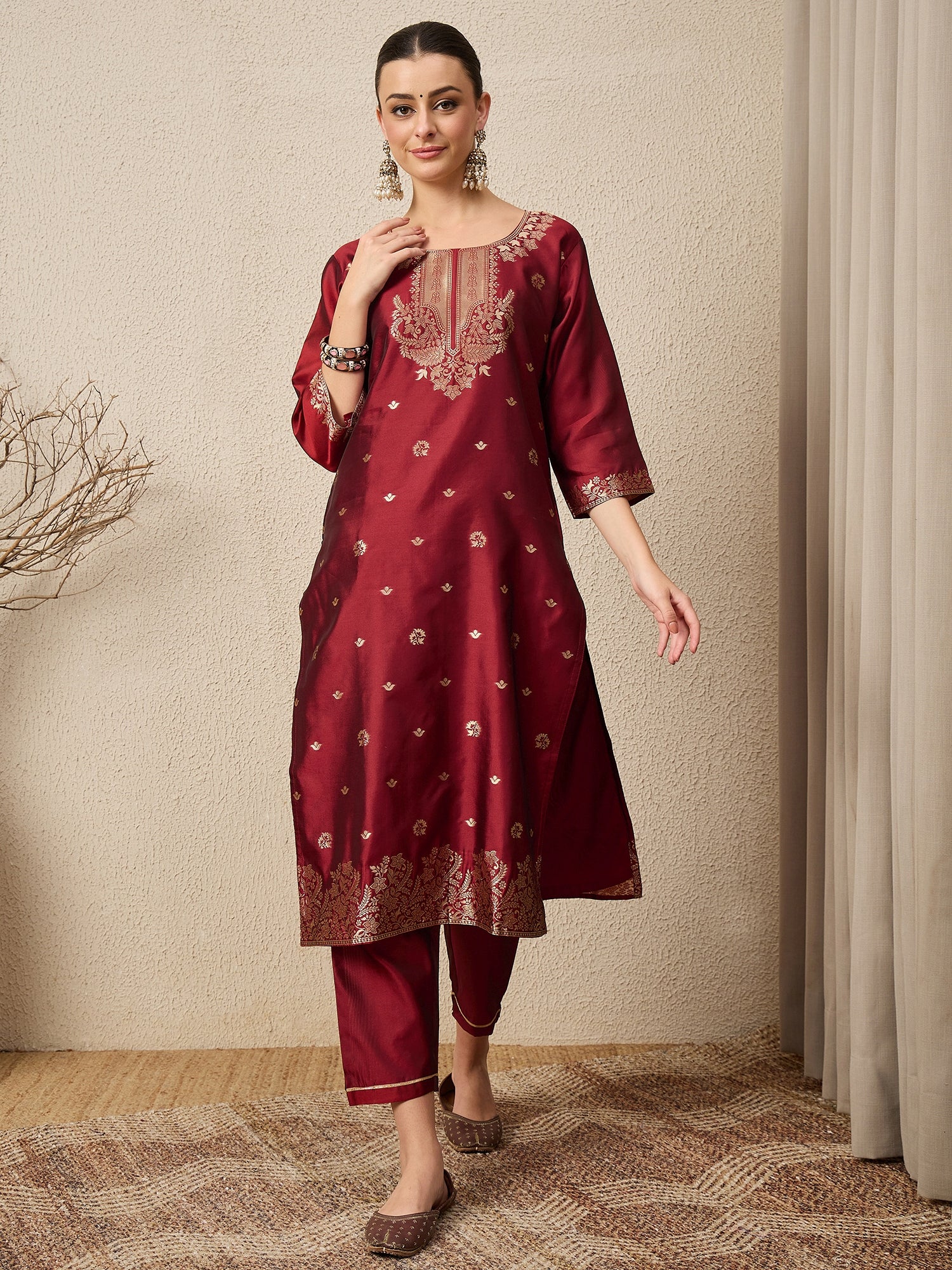 Divyaa Elegant Cotton Silk Kurta Set with Zari Work Ready to Wear Ethnic Outfit for Women