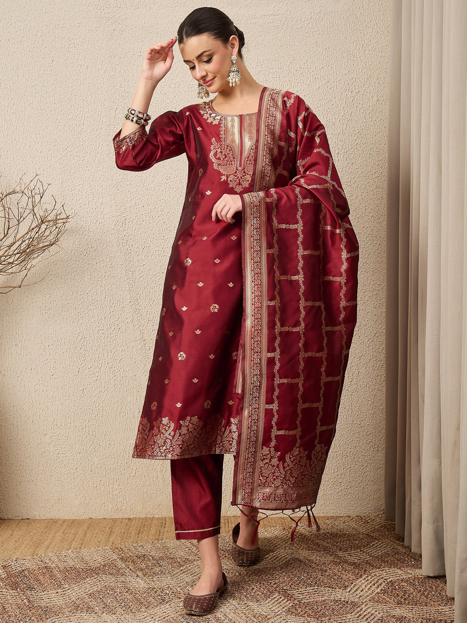 Divyaa Elegant Cotton Silk Kurta Set with Zari Work Ready to Wear Ethnic Outfit for Women