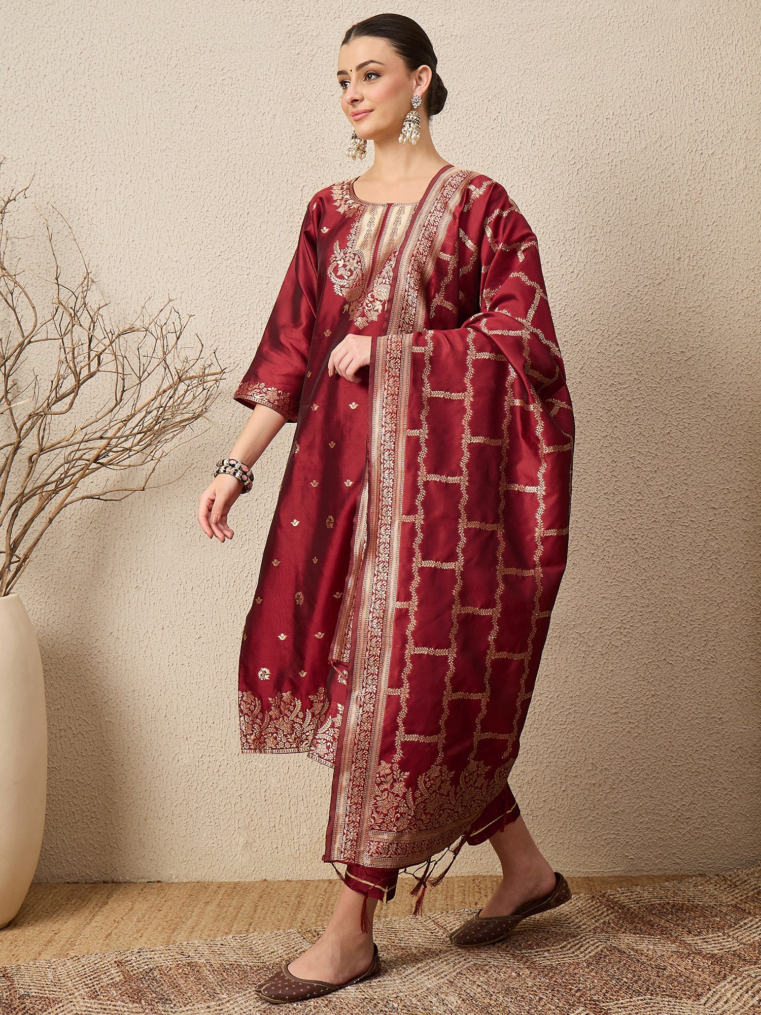 Divyaa Elegant Cotton Silk Kurta Set with Zari Work Ready to Wear Ethnic Outfit for Women
