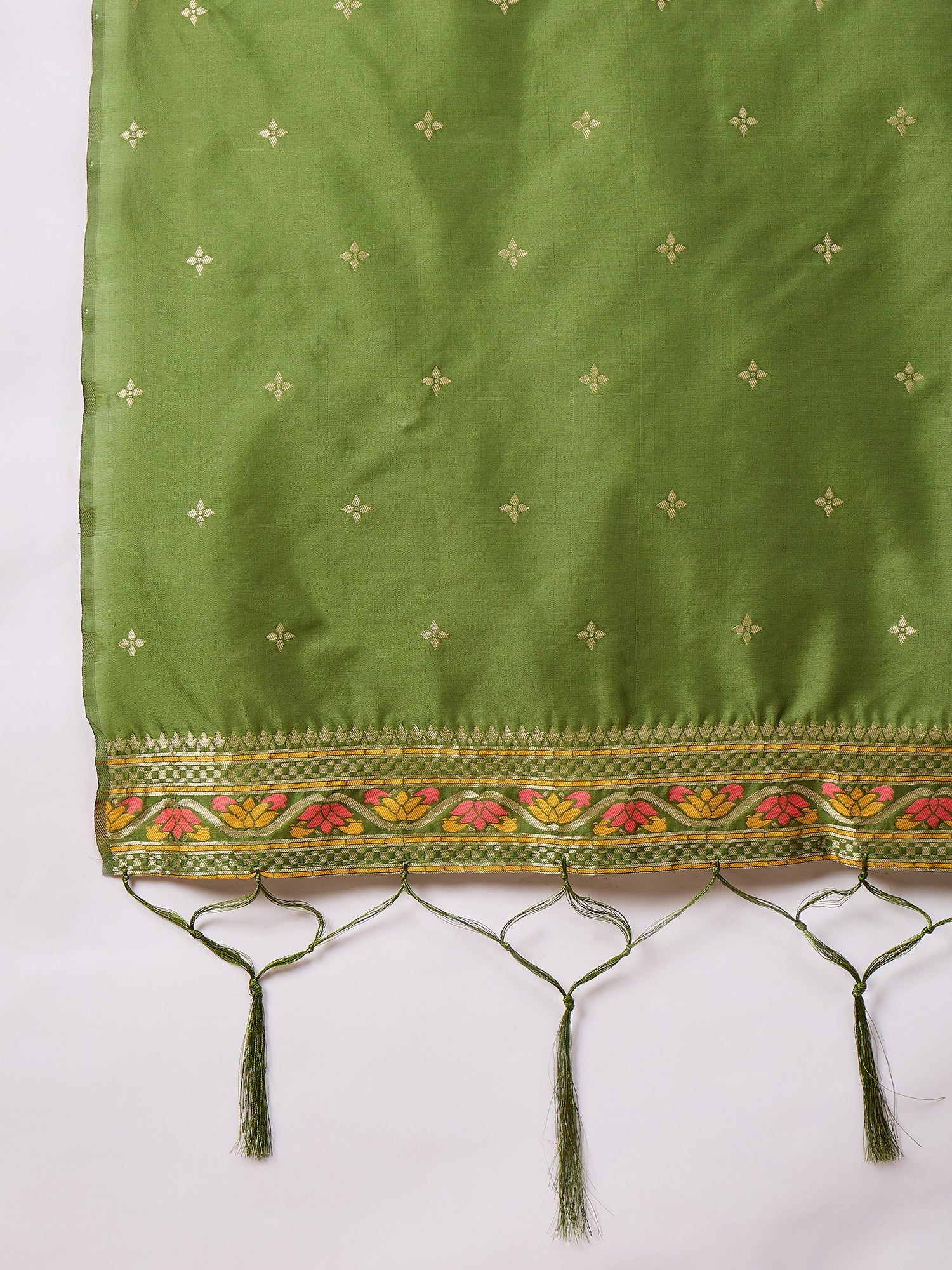 Kahani Women Mehndi Yoke Design Silk Blend Straight Suit With Dupatta