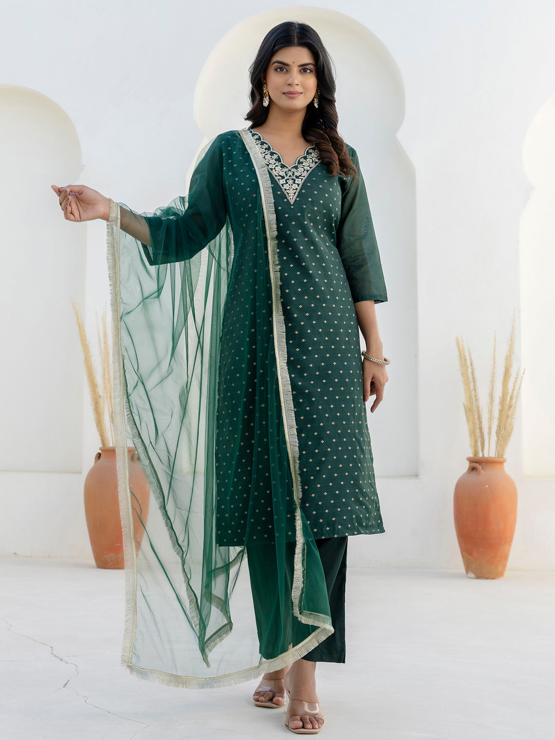 Akrita Women Silk Blend Kurta Pant Dupatta Set