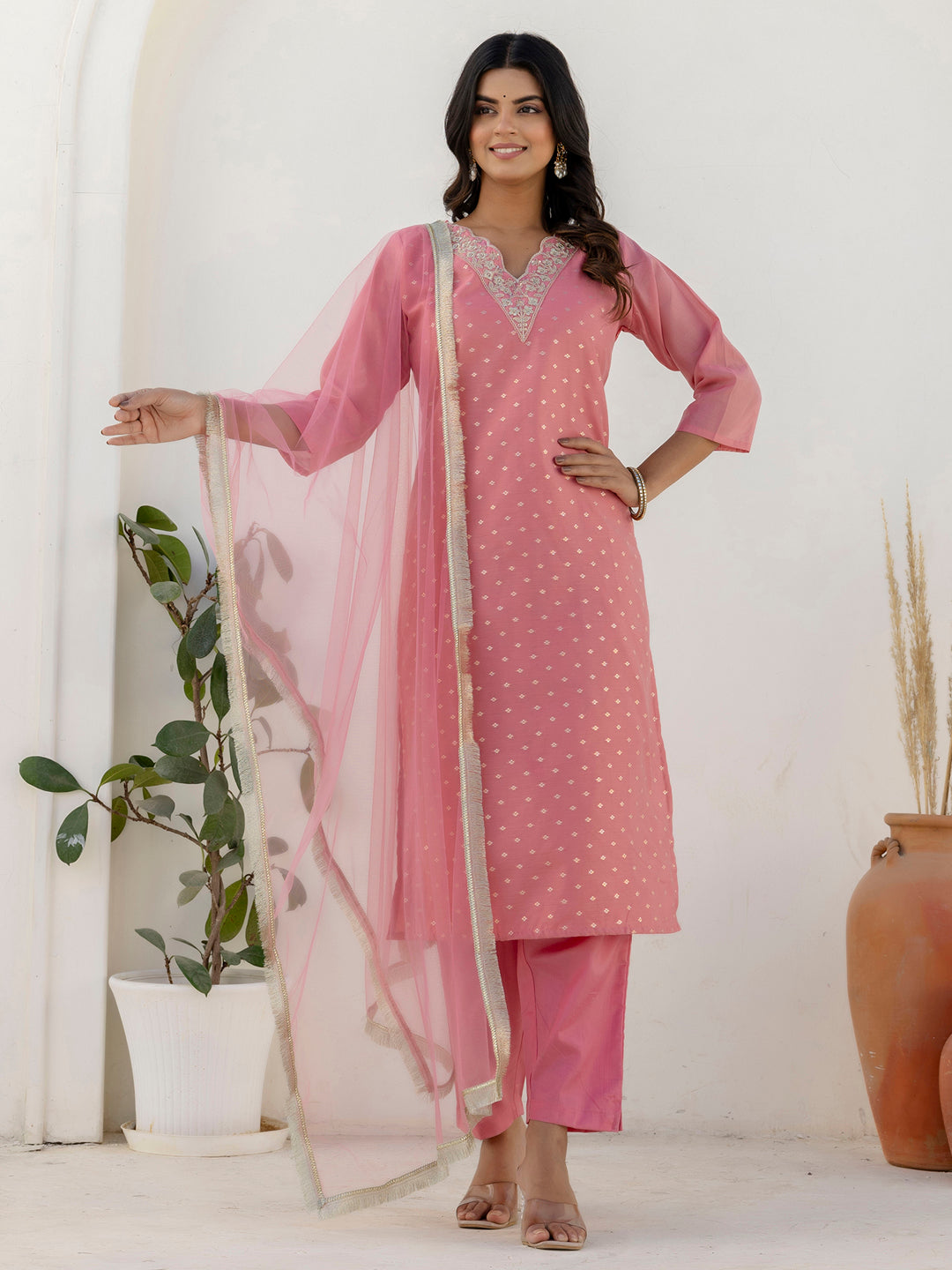 Akrita Women Silk Blend Kurta Pant Dupatta Set