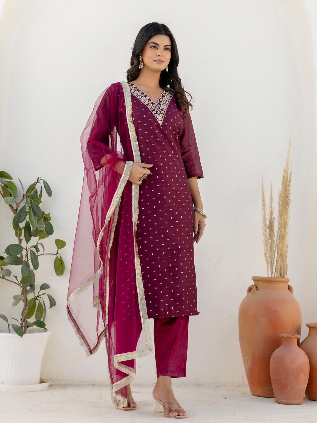 Akrita Women Silk Blend Kurta Pant Dupatta Set
