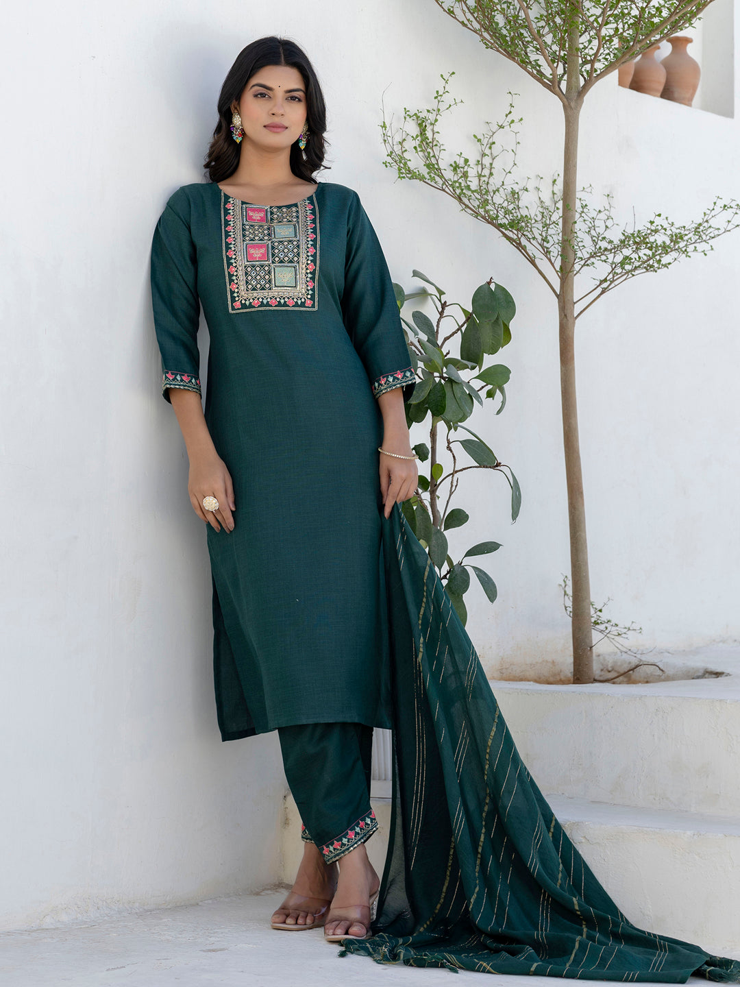 Meher Women Kurta and Trousers Pant Sets Cotton Blend