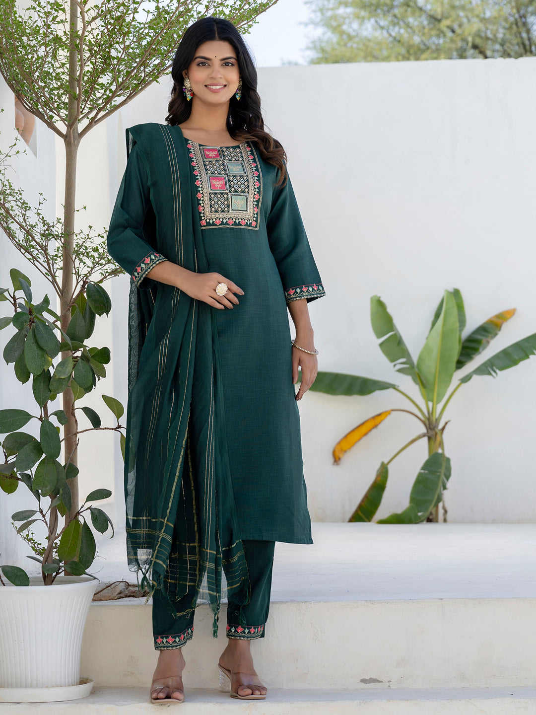 Meher Women Kurta and Trousers Pant Sets Cotton Blend