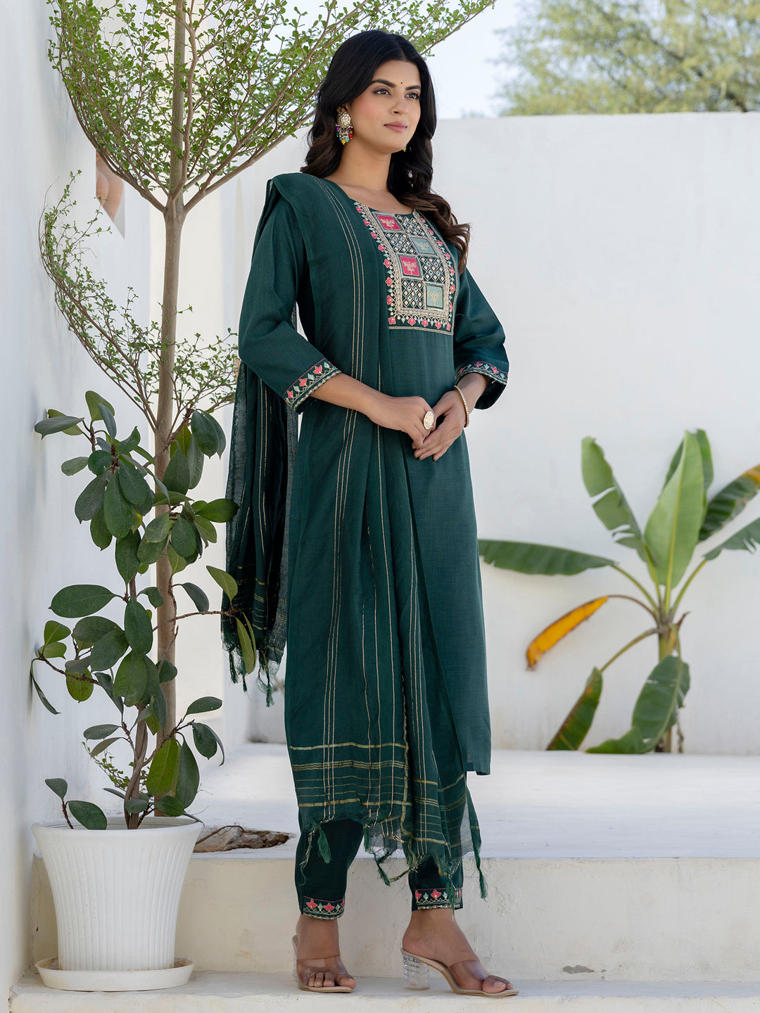 Meher Women Kurta and Trousers Pant Sets Cotton Blend