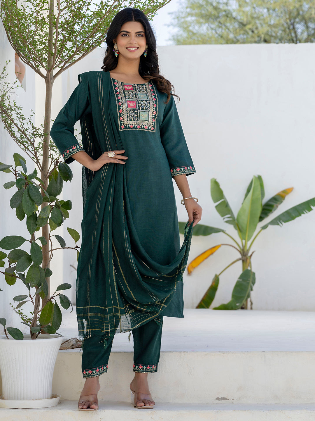 Meher Women Kurta and Trousers Pant Sets Cotton Blend