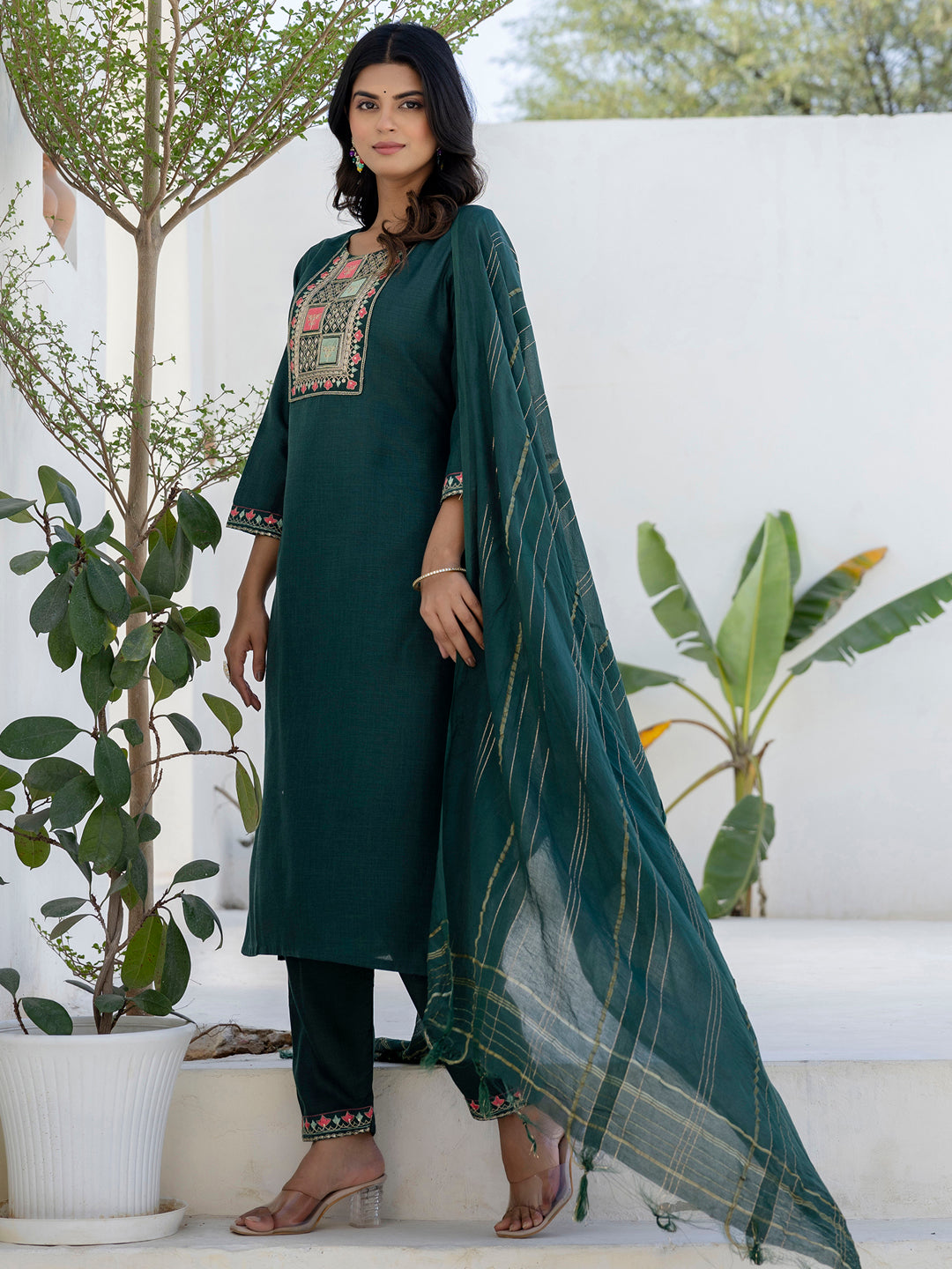 Meher Women Kurta and Trousers Pant Sets Cotton Blend