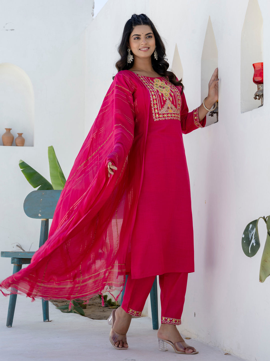 Meher Women Kurta and Trousers Pant Sets Cotton Blend