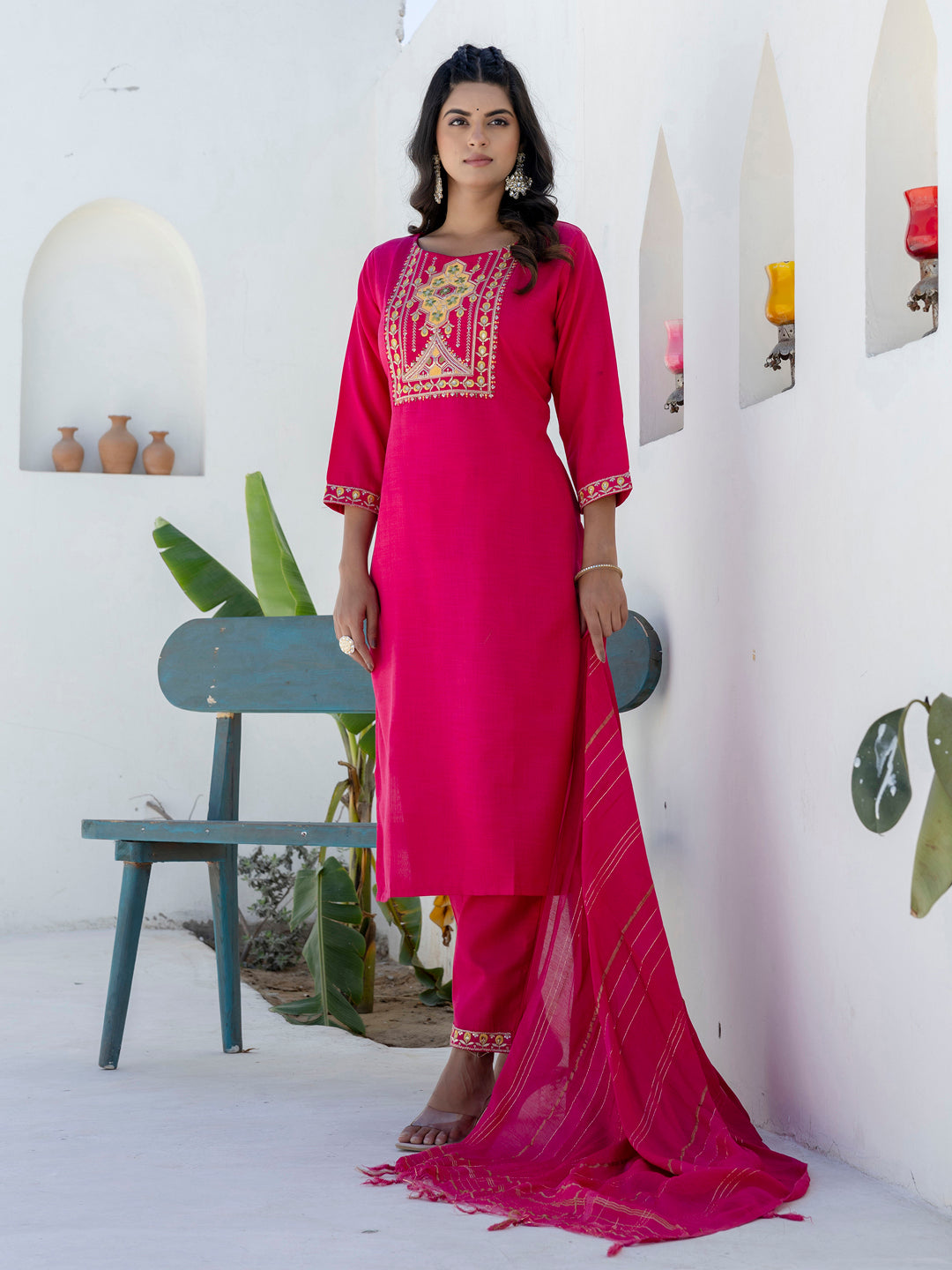 Meher Women Kurta and Trousers Pant Sets Cotton Blend