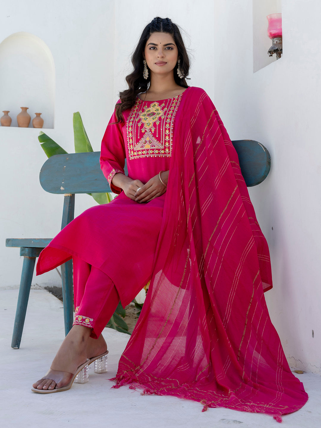 Meher Women Kurta and Trousers Pant Sets Cotton Blend