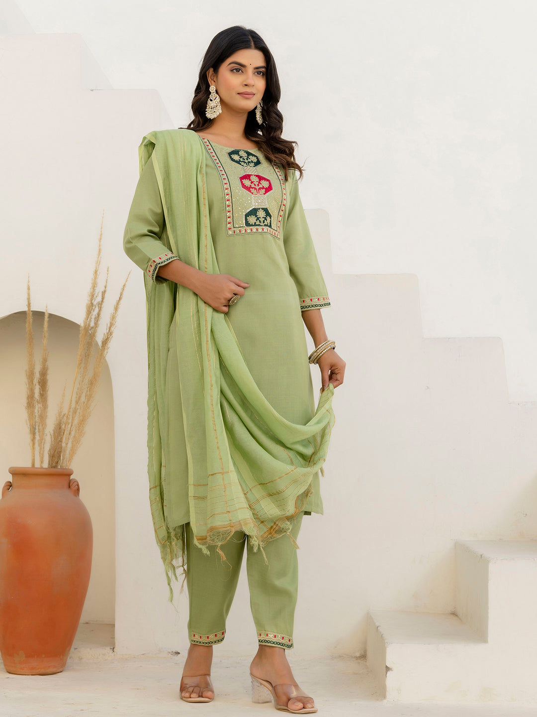 Meher Women Kurta and Trousers Pant Sets Cotton Blend