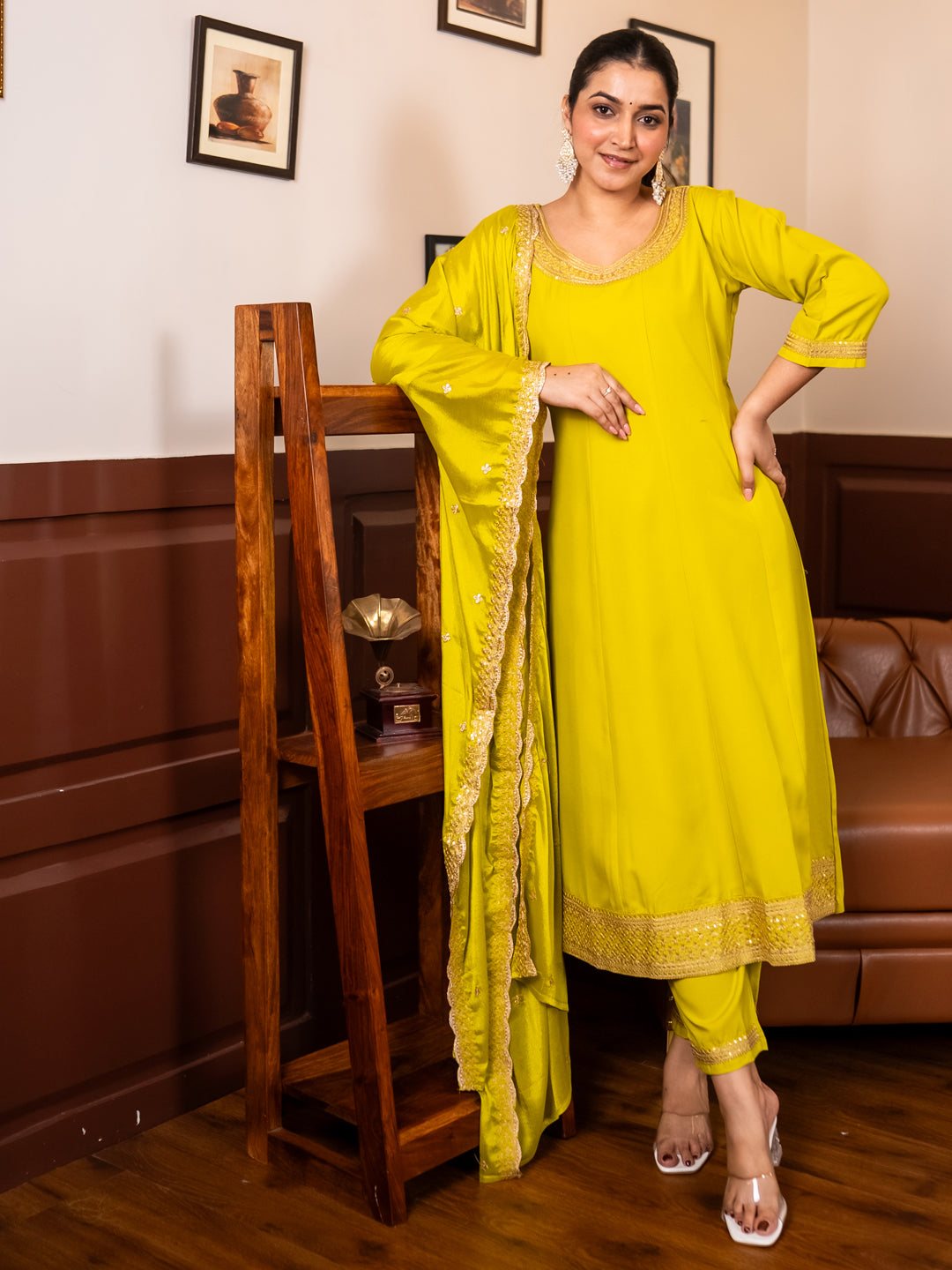 Navrangi Lemon Stylish Anarkali Kurta Set Ready to Wear Soft Silk Fabric with Embroidered Dupatta Tailored Fit