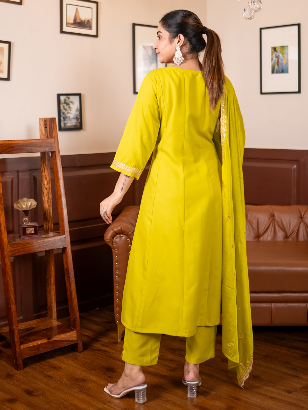 Navrangi Lemon Stylish Anarkali Kurta Set Ready to Wear Soft Silk Fabric with Embroidered Dupatta Tailored Fit