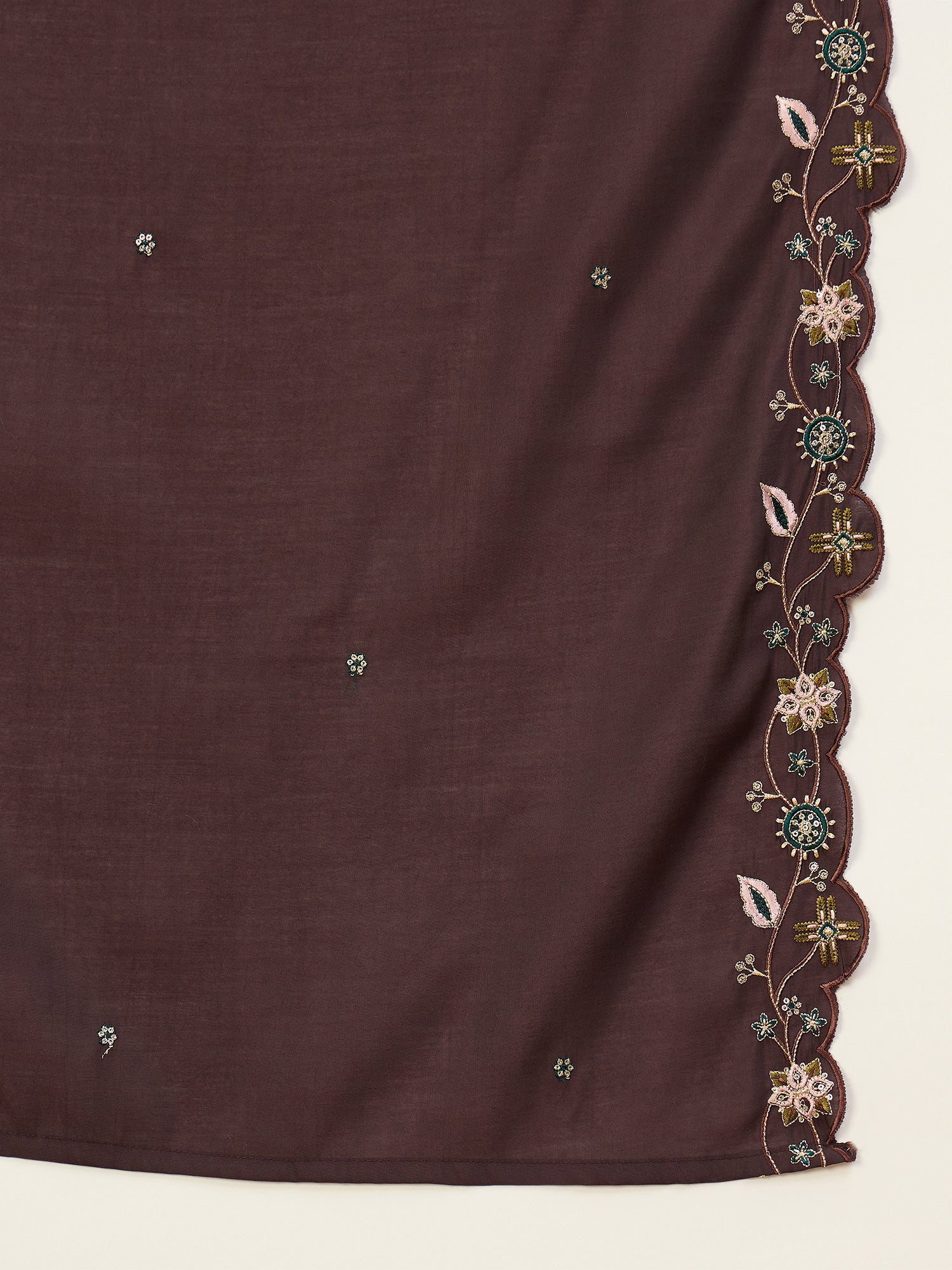 Coffee Brown Women Anarkali Kurta with Pant & Dupatta Suits, Festive Ethnic Set