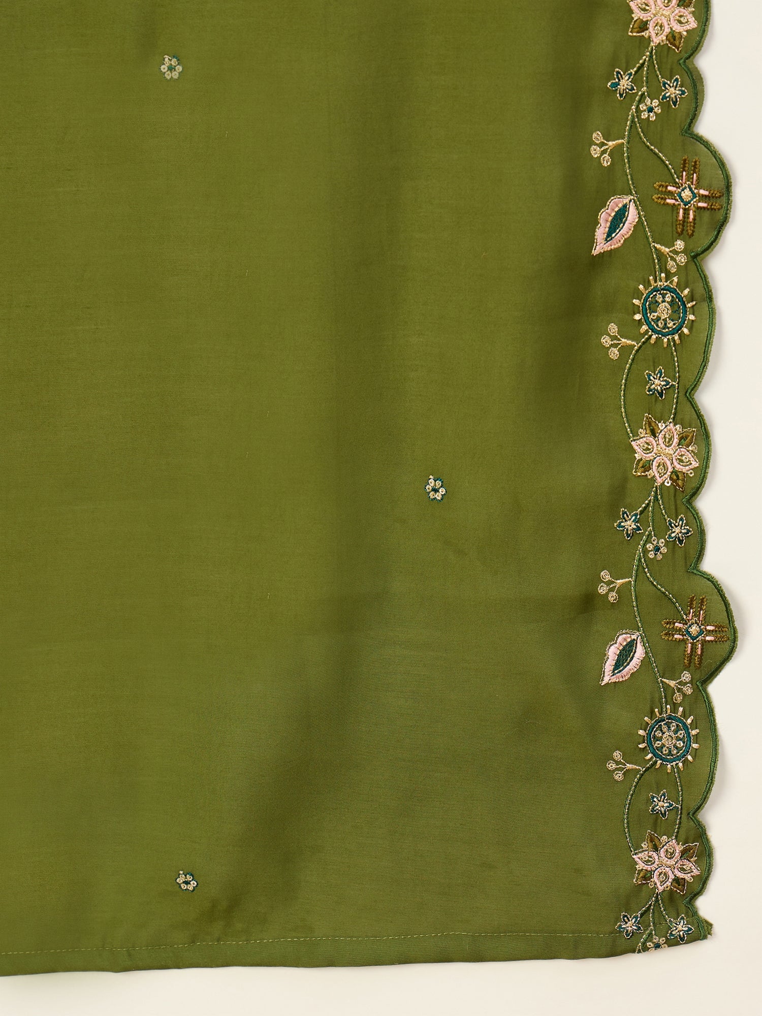Prakriti Women's Mehendi Green Embroidered Yoke Design Straight Kurta Pant Set