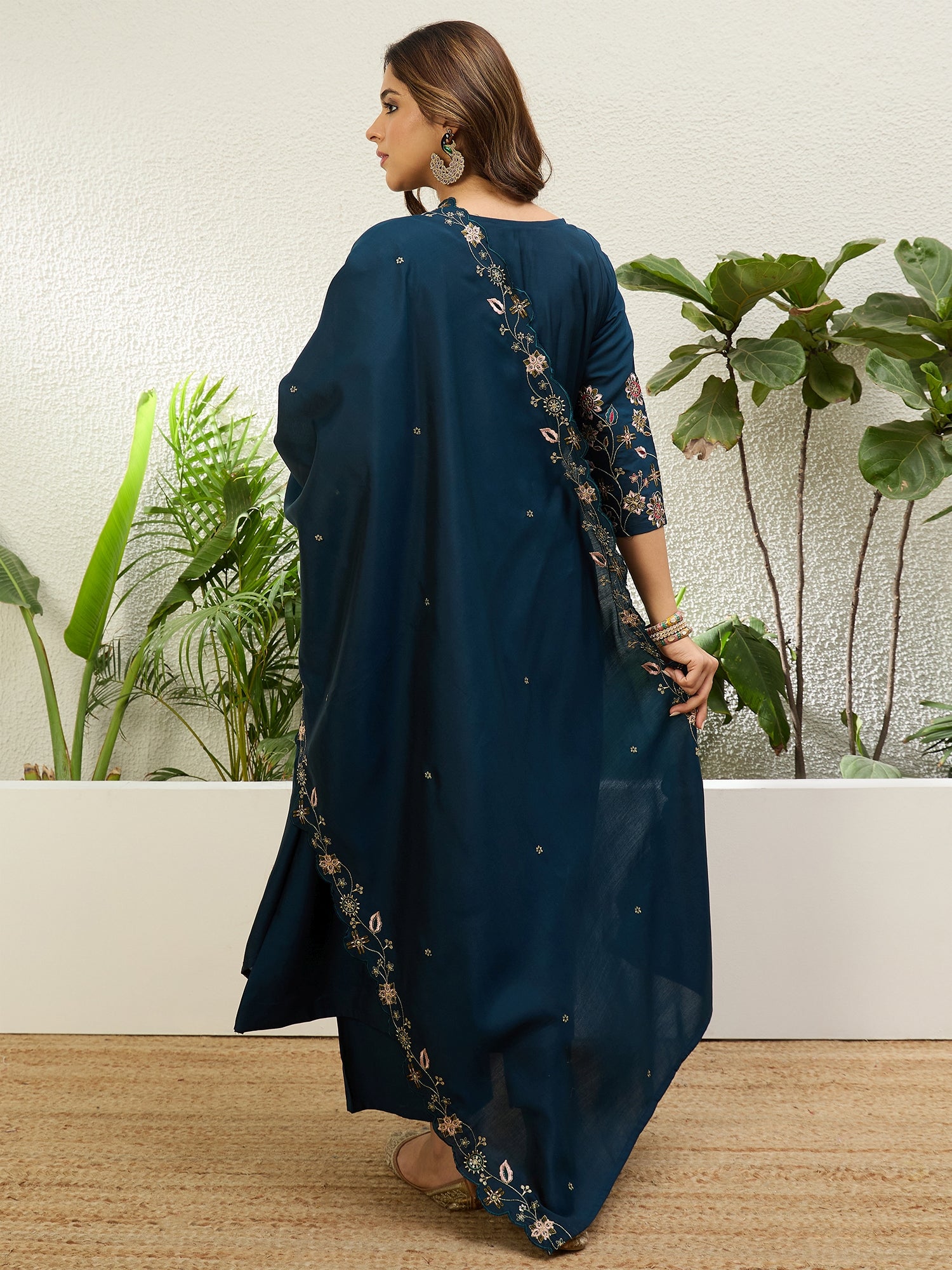 Charvi Women's Nevy Blue Embroidered Yoke Design Kurta Pant Set