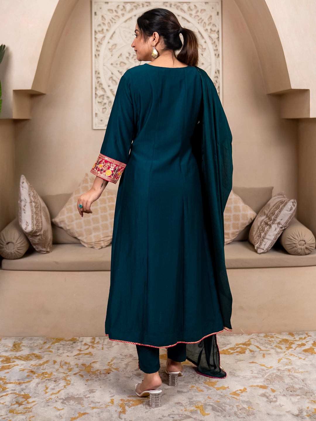 Kiyaraah Stylish Anarkali Kurta Set Ready to Wear Soft Silk Fabric with Embroidered Dupatta Tailored Fit