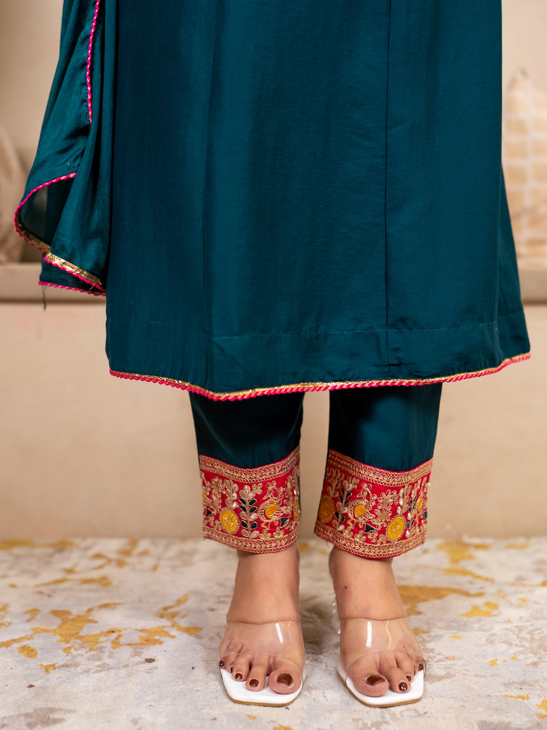 Kiyaraah Stylish Anarkali Kurta Set Ready to Wear Soft Silk Fabric with Embroidered Dupatta Tailored Fit
