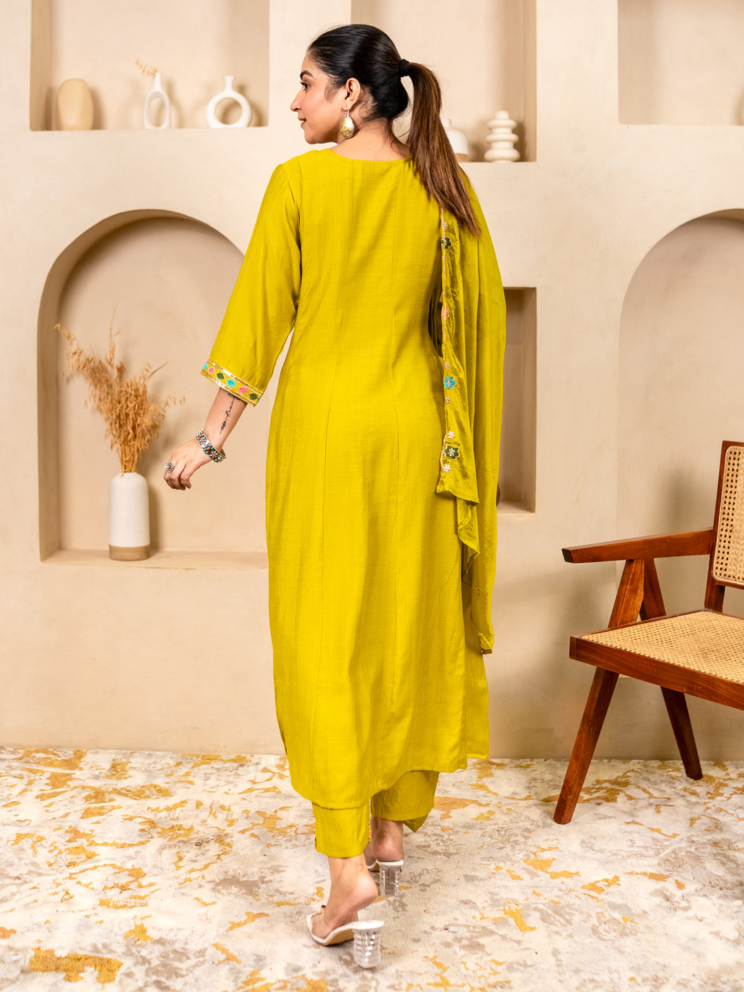 Kavisha Lemon Stylish Anarkali Kurta Set Ready to Wear Soft Silk Fabric with Embroidered Dupatta Tailored Fit
